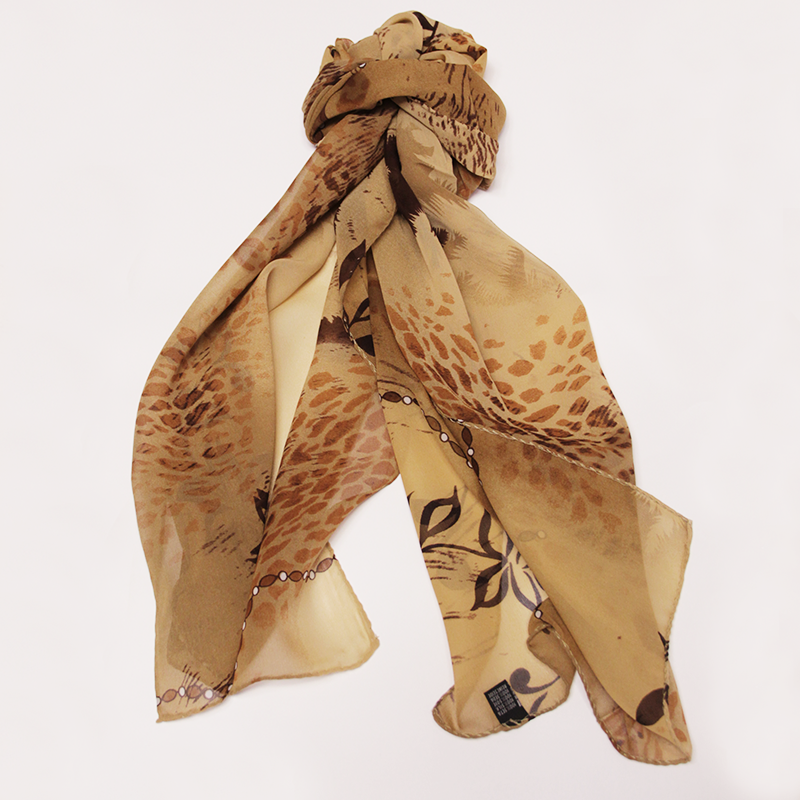 Foulard 100% soie - Fauve & palmier fond moka