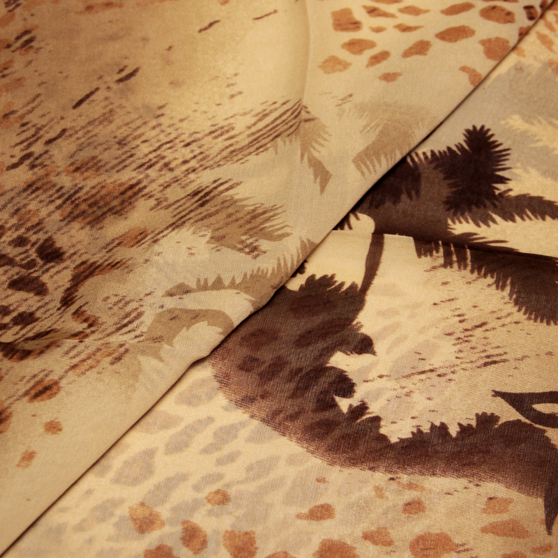 Foulard 100% soie - Fauve & palmier fond moka