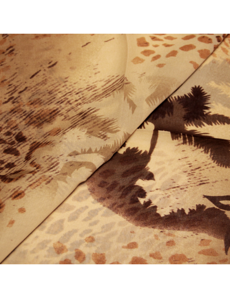 Foulard 100% soie - Fauve & palmier fond moka