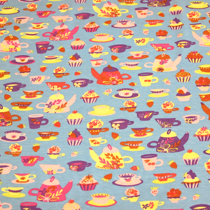 Jersey imprimé - Thé fond bleu