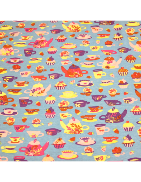 Jersey imprimé - Thé fond bleu