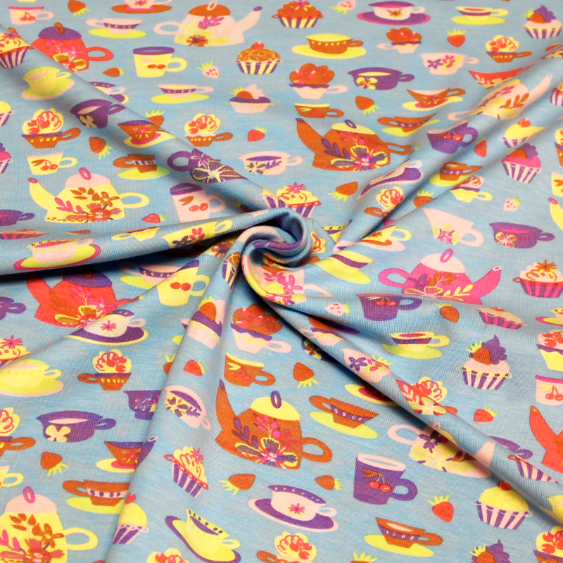 Jersey imprimé - Thé fond bleu