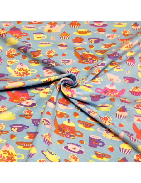 Jersey imprimé - Thé fond bleu