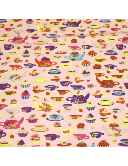 Jersey imprimé - Thé fond rose