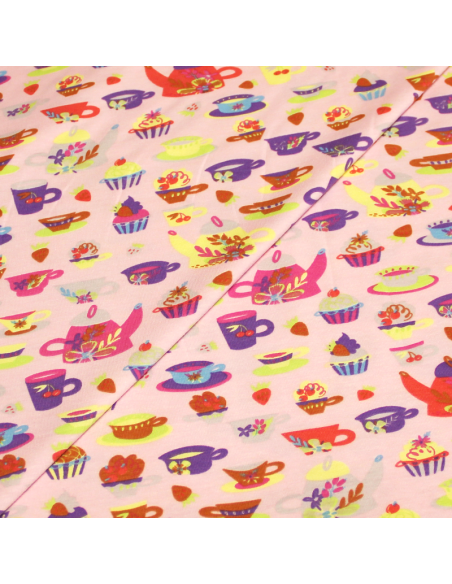 Jersey imprimé - Thé fond rose