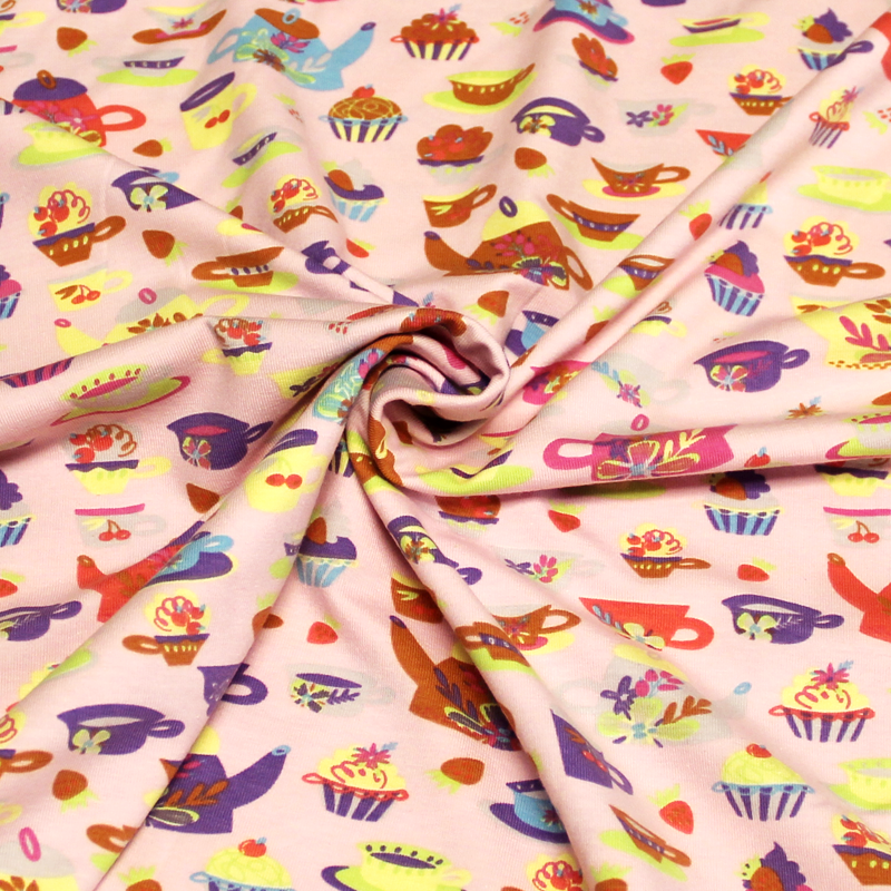 Jersey imprimé - Thé fond rose