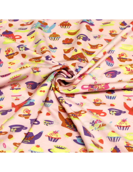 Jersey imprimé - Thé fond rose