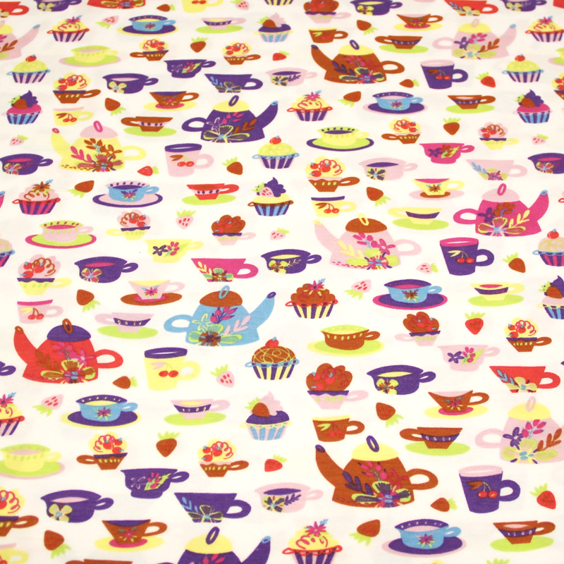 Jersey imprimé - Thé fond blanc