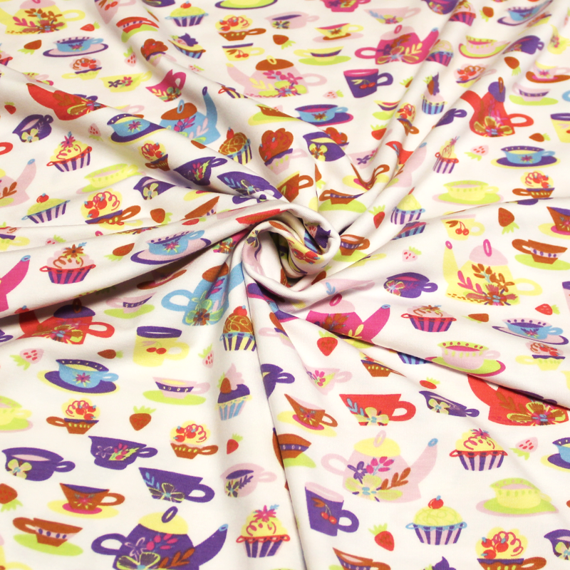 Jersey imprimé - Thé fond blanc