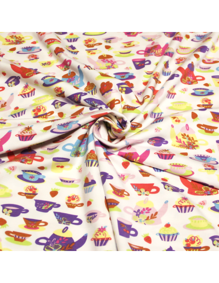 Jersey imprimé - Thé fond blanc