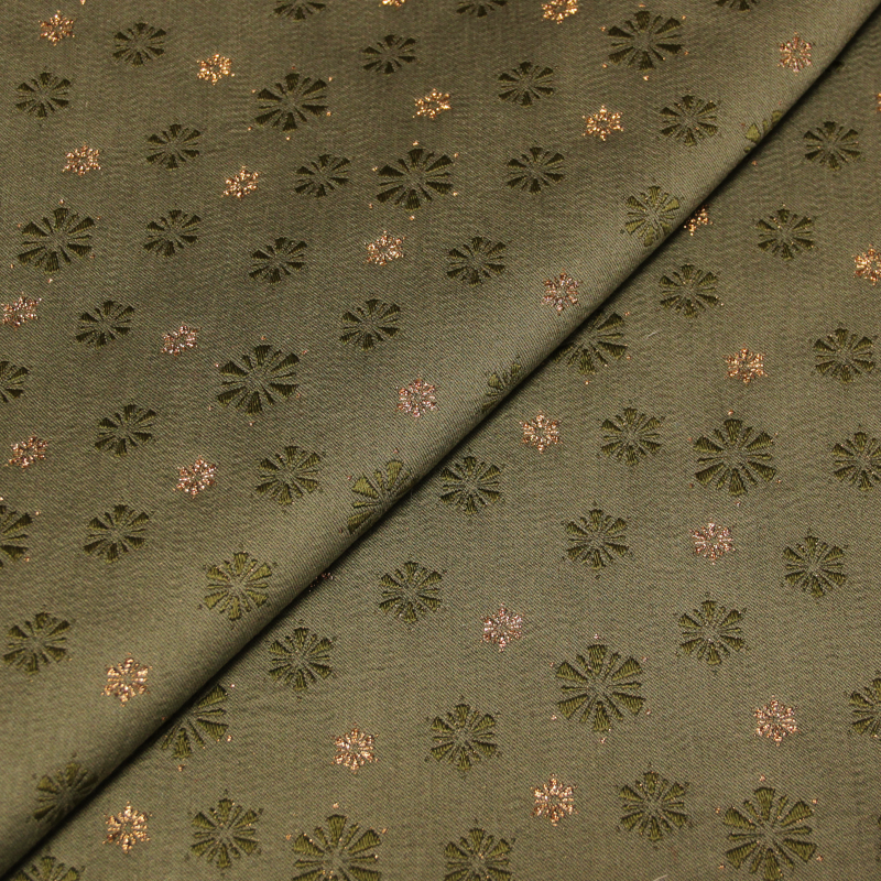 Tissu broché - Fleur doré & vert