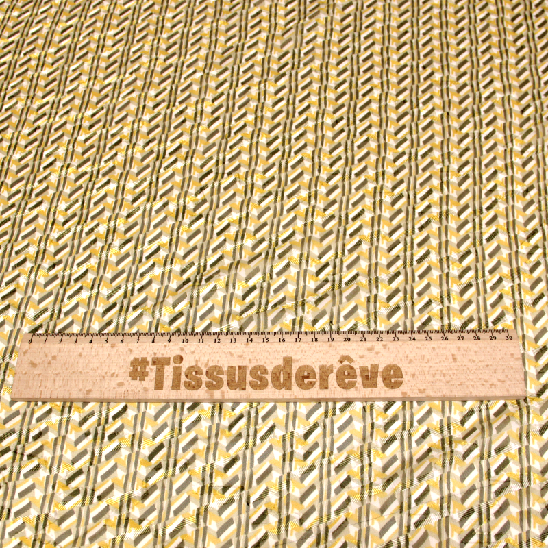 Mousseline jacquard - Plumetis trait kaki & moutarde
