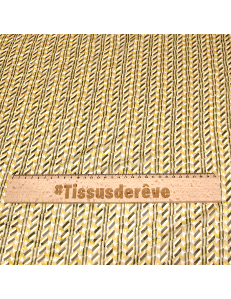 Mousseline jacquard - Plumetis trait kaki & moutarde