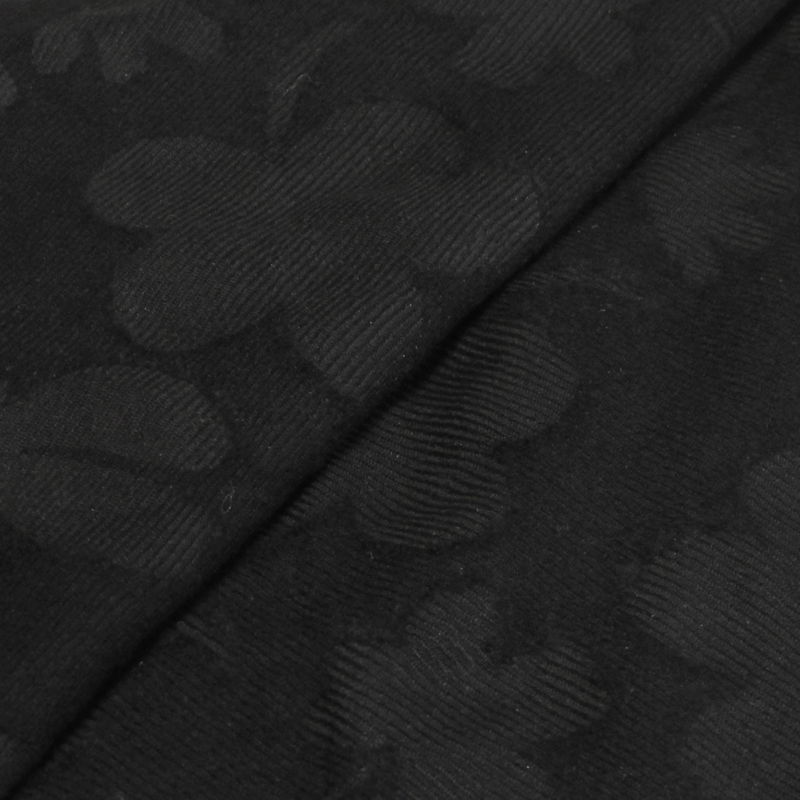 Tweed 100% laine sergé jacquard fleuri - Noir