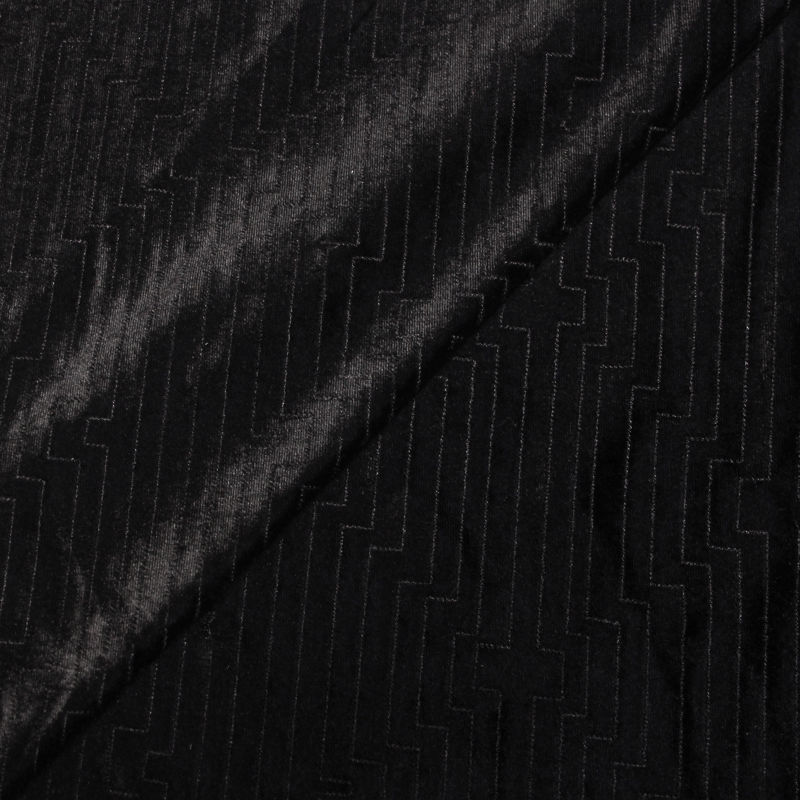 Velours lisse brodé - Labyrinthe noir