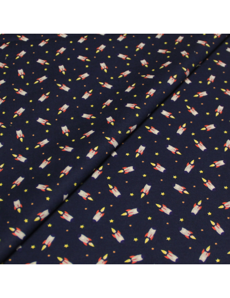Popeline 100% coton - Fusée marine
