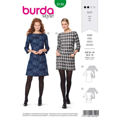 Patron Burda 6149 - Robe encolure dégagée arrondie manches