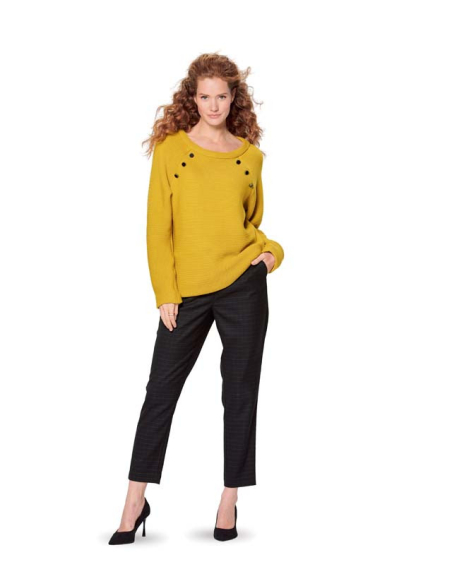Patron Burda 6151 - Sweater à manches raglan orné de boutons ou d'un passepoi