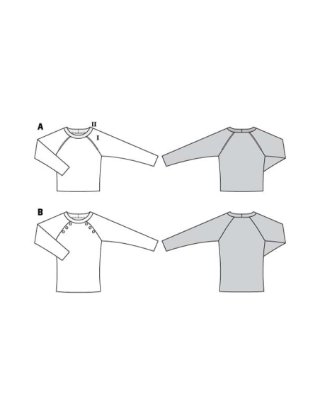 Patron Burda 6151 - Sweater à manches raglan orné de boutons ou d'un passepoi
