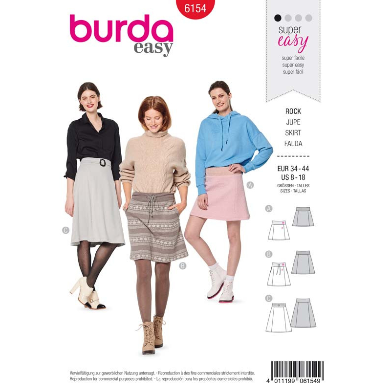 Patron Burda 6154 - Jupe légèrement évasée ceinture extensible