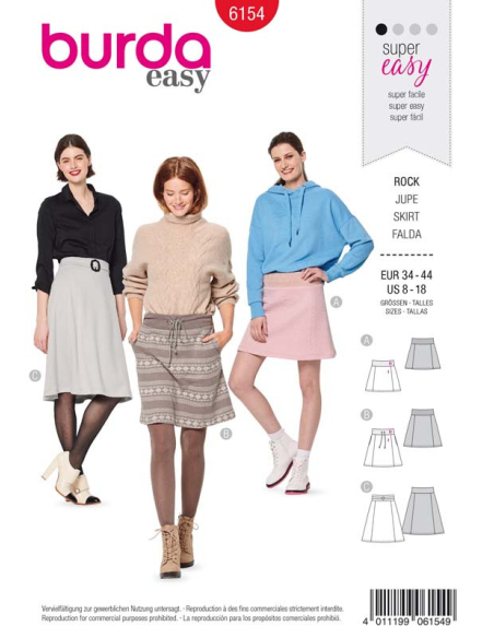 Patron Burda 6154 - Jupe légèrement évasée ceinture extensible