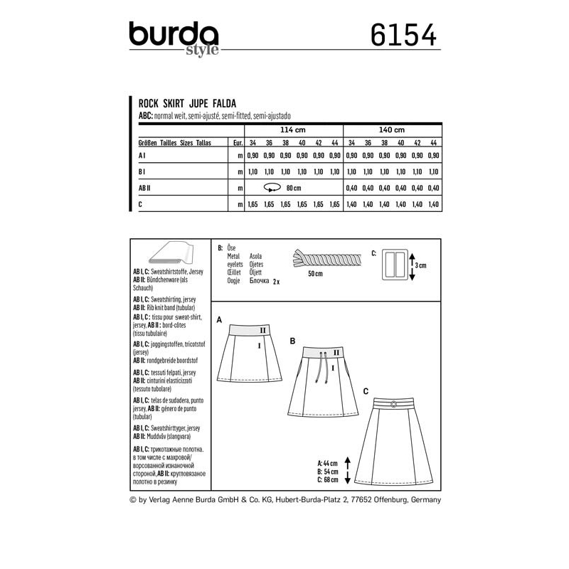 Patron Burda 6154 - Jupe légèrement évasée ceinture extensible