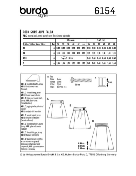 Patron Burda 6154 - Jupe légèrement évasée ceinture extensible