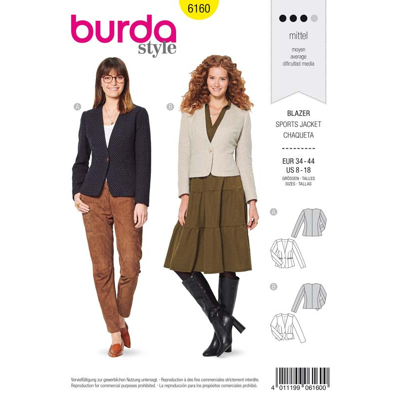 Patron Burda 6160 - Veste blazer encolure en V