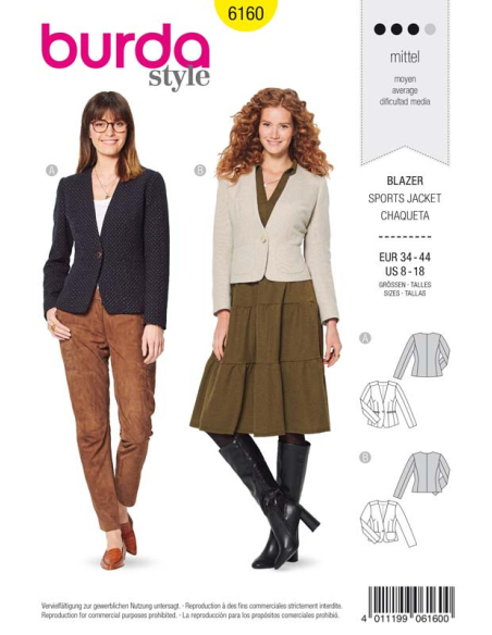 Patron Burda 6160 - Veste blazer encolure en V