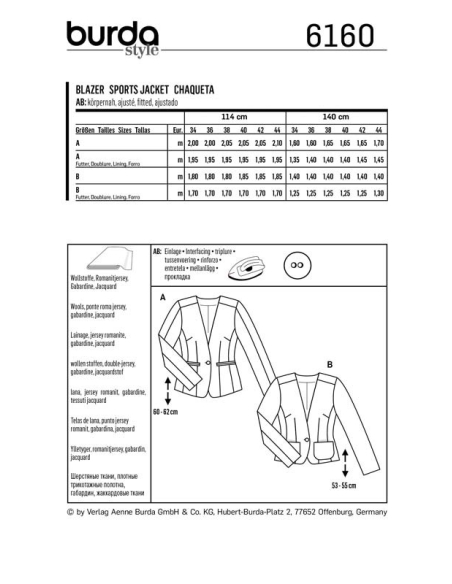 Patron Burda 6160 - Veste blazer encolure en V