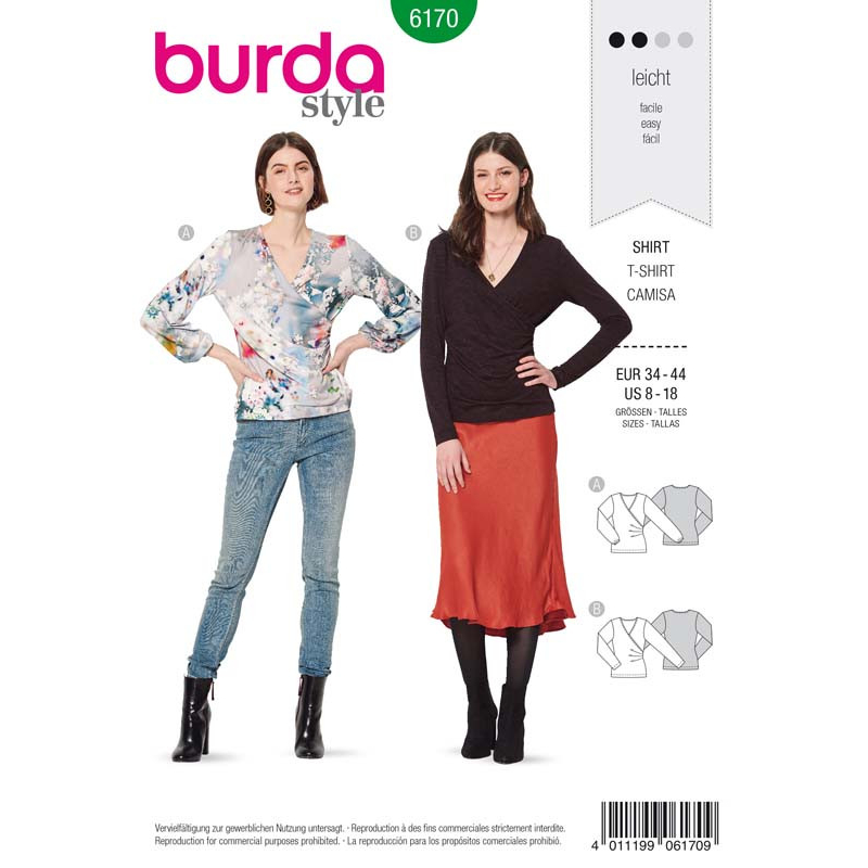 Patron Burda 6170 - T-Shirt façon cache - cœur plis unilatéraux