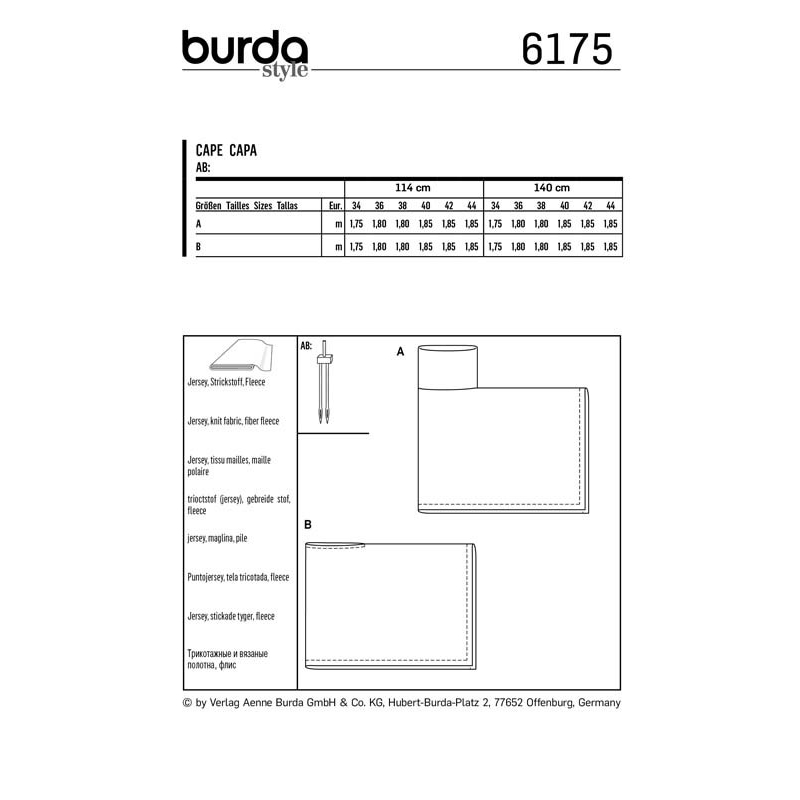 Patron Burda 6175 - Cape rectangulaire à col roulé