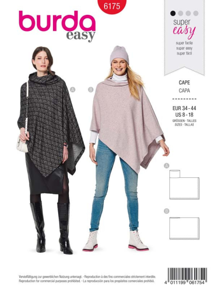 Patron Burda 6175 - Cape rectangulaire à col roulé