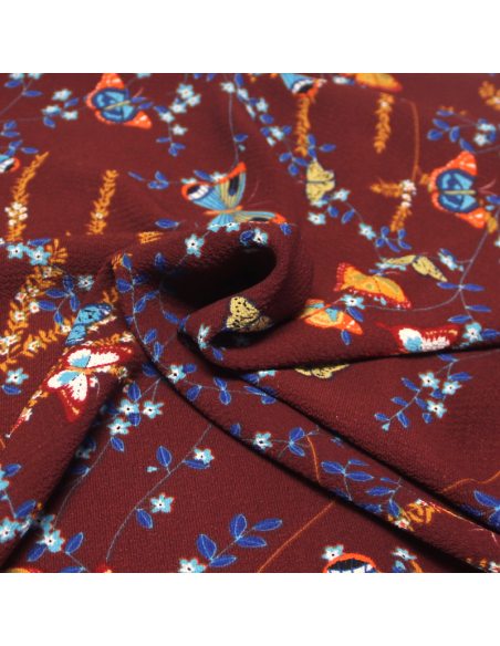 Crêpe bubble - Papillon fond bordeaux