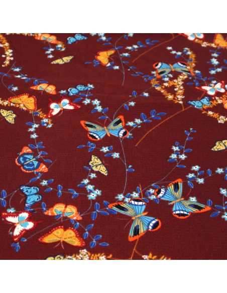 Crêpe bubble - Papillon fond bordeaux