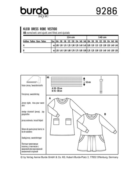 Patron Burda 9286 - Robe façon T-Shirt à bordures