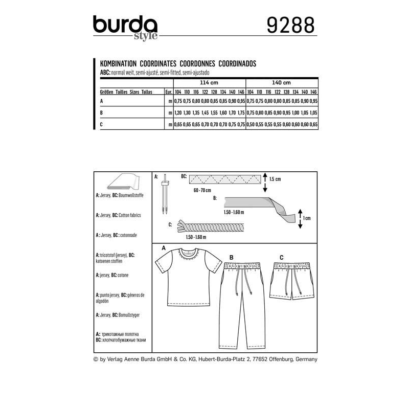 Patron Burda 9288 - T-shirt pantalon short