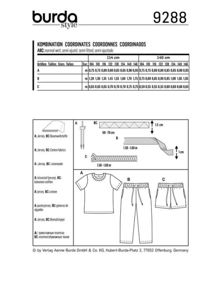 Patron Burda 9288 - T-shirt pantalon short