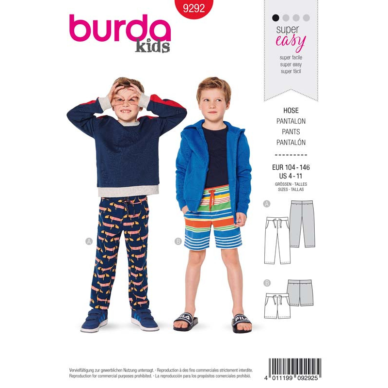 Patron Burda 9292 - Pantalon short ceinture extensible