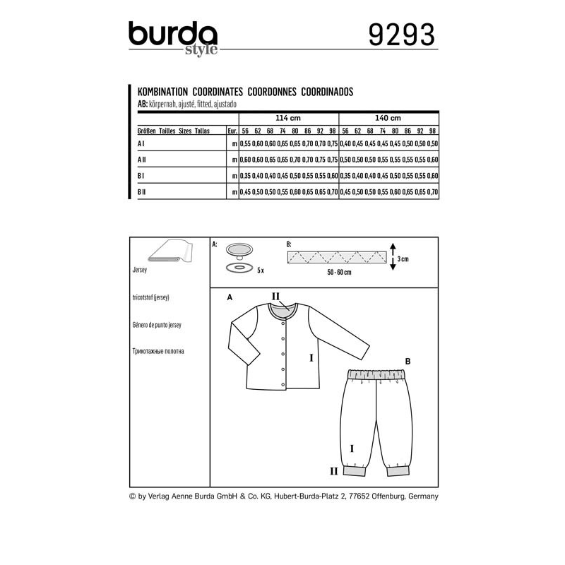 Patron Burda 9293 - Ensemble bébé Veste & pantalon réversibles