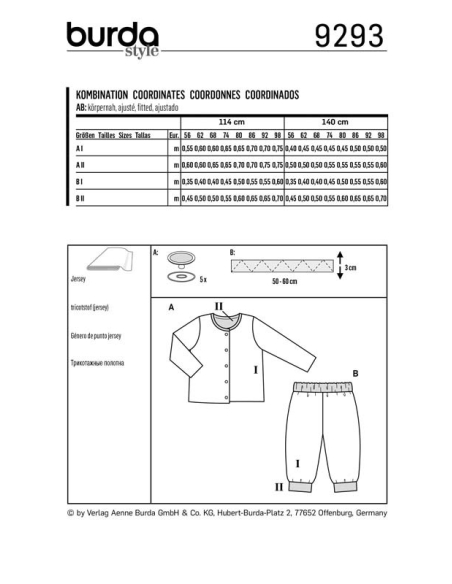 Patron Burda 9293 - Ensemble bébé Veste & pantalon réversibles
