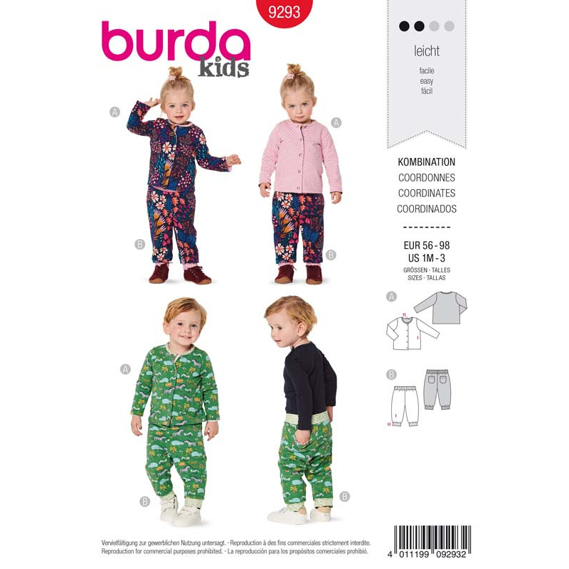 Patron Burda 9293 - Ensemble bébé Veste & pantalon réversibles