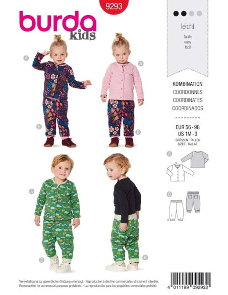 Patron Burda 9293 - Ensemble bébé Veste & pantalon réversibles