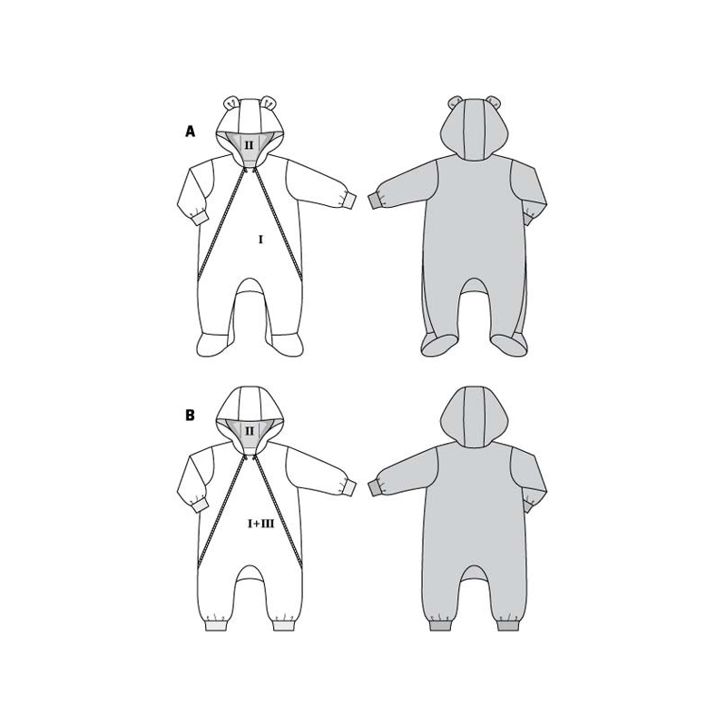 Patron Burda 9294 - Combinaison bébé zippée capuche