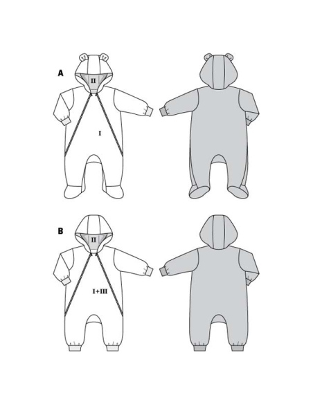 Patron Burda 9294 - Combinaison bébé zippée capuche