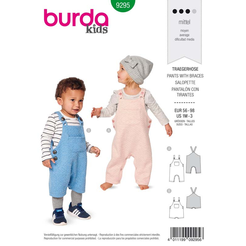 Patron Burda 9295 - Salopette bébé short à bretelles