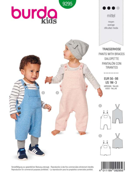 Patron Burda 9295 - Salopette bébé short à bretelles