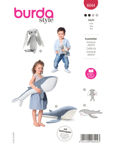 Patron Burda 6044 - Peluches - lapin et baleine