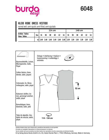 Patron Burda 6048 - Robe chasuble avec encolure en V