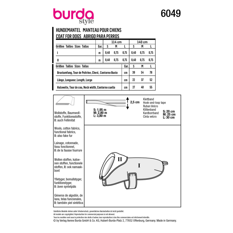 Patron Burda 6049 - Manteau pour chien